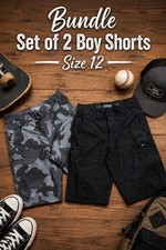 Boys Cargo Style Shorts with Pockets Adjustable Waist-Set of 2 -Size 12