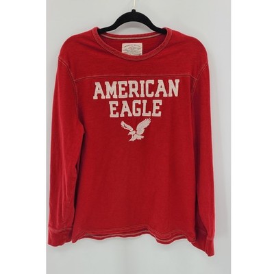 American Eagle Outfitters Men Red Long Sleeve Spell Out Shirt Large Logo 2010s