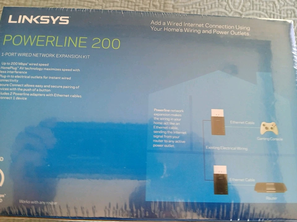 Linksys Powerline 200 1. Port Network Expansion Kit,Never Opened in Plastic - Image 3 of 3