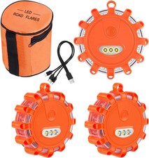USB Rechargeable LED Road Flares Emergency Lights with Magnetic Base, 9 Strobe O