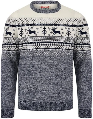 Christmas Rifkin Nordic Fairisle Mens Christmas Jumper Blue Sweatshirt Crew Neck