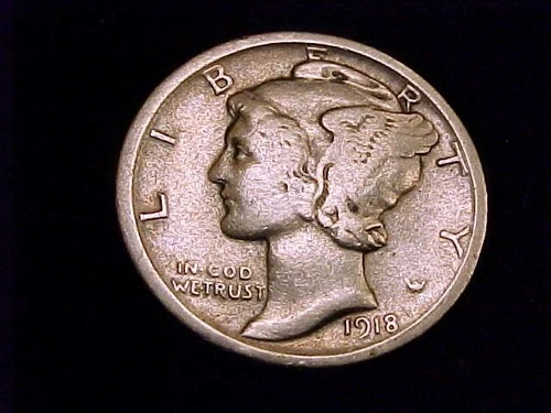 1918-D Mercury Dime, nearly Fine Grade.