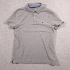 Tommy Hilfiger Polo Shirt Mens Small Gray Regular Fit Cotton Blend Flag Logo
