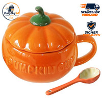Kaffeetasse KüRbisbecher Keramik Mit Deckel 8,5Oz Milchbecher Mit LöFfel
