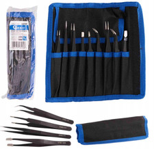 Pinzetten Satz 9-tlg Pr&auml;zisions-Pinzetten  Splitterpinzette Set inkl. Rolltasche