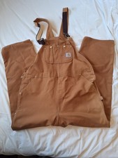 Carhartt R01 Brn Brown Duck Bib Overalls Double Knee Unlined Mens 46x34 Vintage