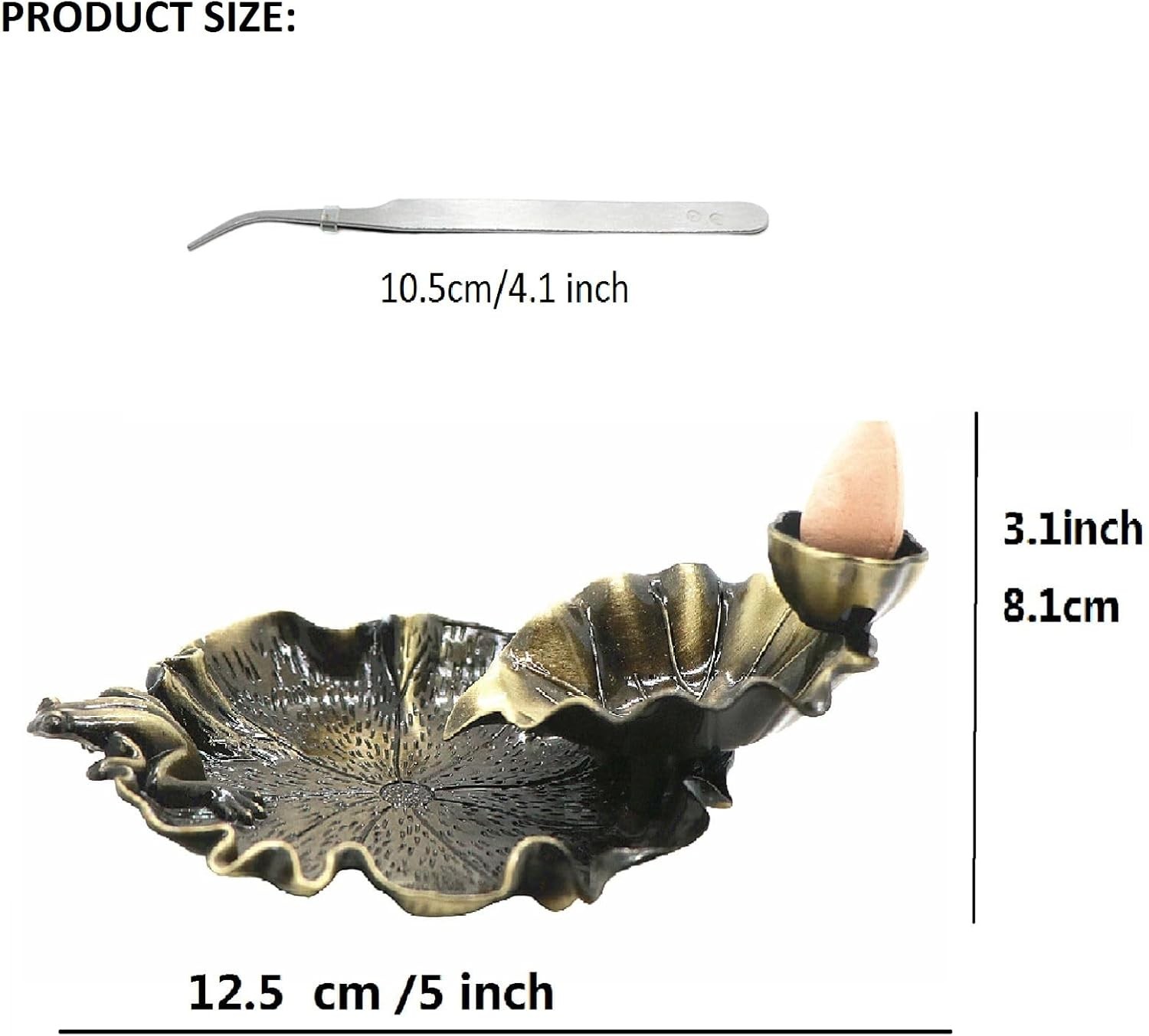 Waterfall Incense Cone Holder Lotus and Frog Bronze Backflow Insense Burner Meta