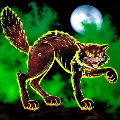 Vintage Beistle Scratch Cat Jointed Die cut Halloween Decor 1970s USA 9'' v2