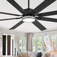 72" Modern Ceiling Fan with Light Remote, 8 Blades, Reversible DC Motor
