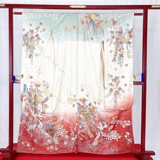 Japanese Kimono 'FURISODE' Silk/Crane/Flower/Beautiful/Length:162cm N0744