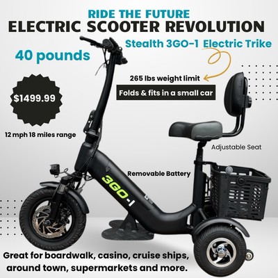 Trike Scooter Smart Trike 300 Plus Stealth 3GO-1 Wheel Electric