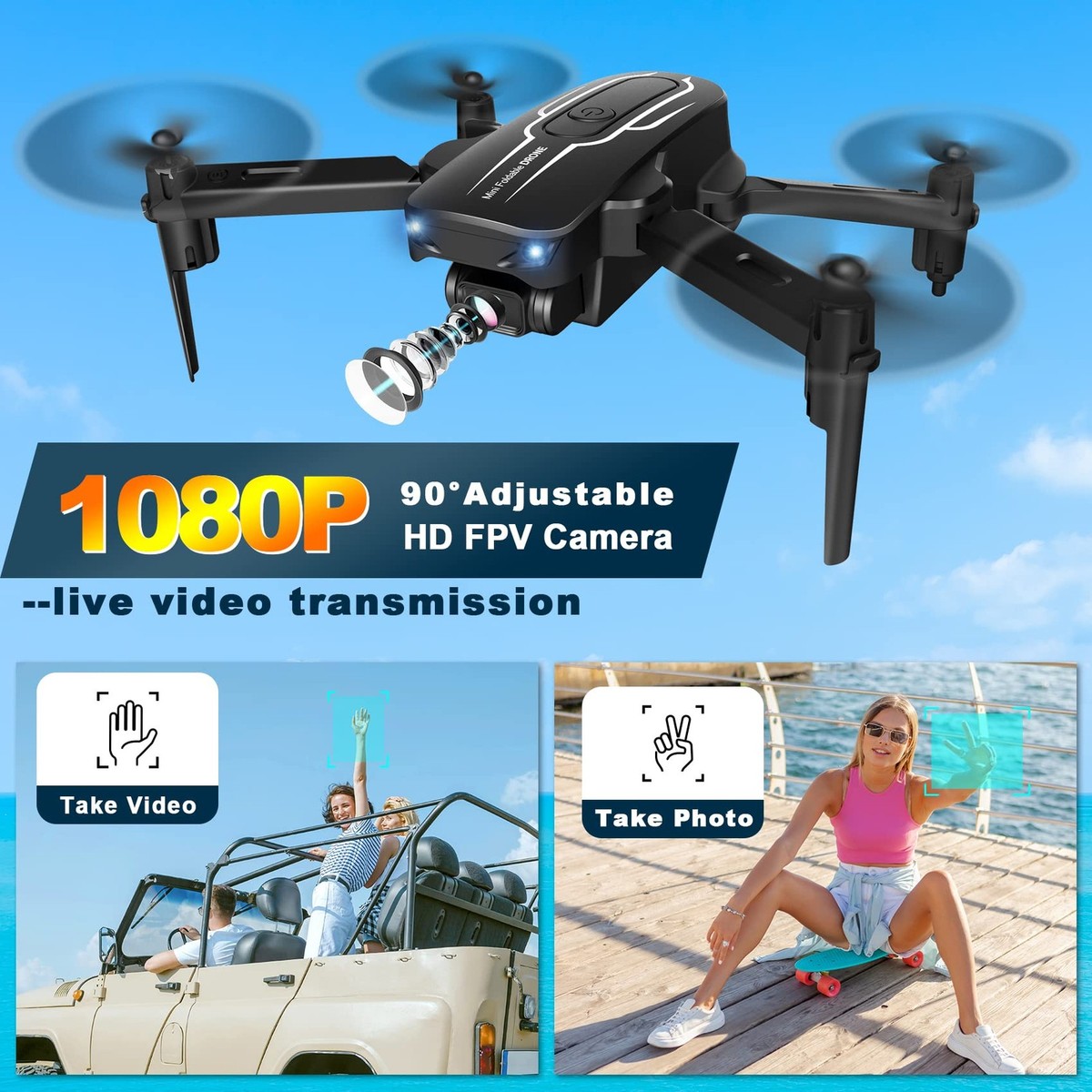 Mini Drone Pliable avec Caméra - KIDOMO 1080P Mini Quadrirotor RC pour Enfants e