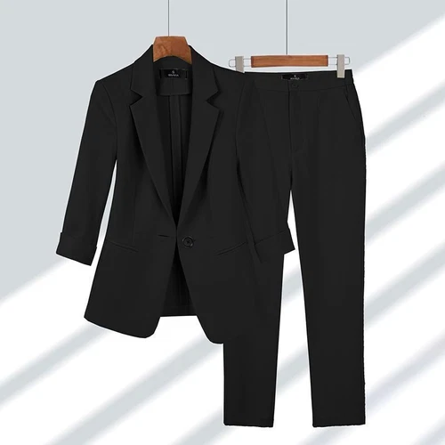 Women Blazer Pants 2 Piece Set Office Lady Suit One Button Coat Trousers Outfits - Picture 18 of 28