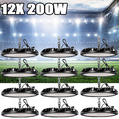12 Pack 200W UFO LED High Bay Light Shop Light Commercial Factory Warehouse Lamp