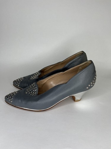 Maud Frizon Shoes Heels Pumps Women Size 35.5 US 5.5 Slip Ons Italy Gray Leather - Picture 10 of 20