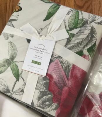 Pottery Barn Hummingbird Duvet Cover Set King 2 King Shams Floral Birds New