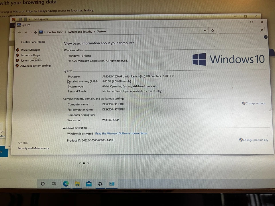 HP All-In-One AIO Desktop PC  20-b010 - Pavilion Win10 AMD E1-120 APU 500GB/8GB - Image 3 of 4