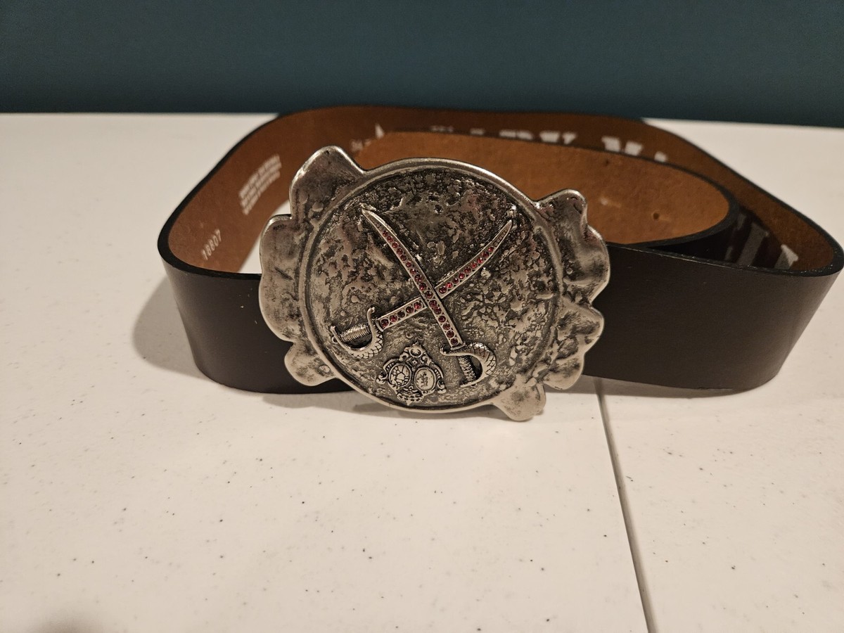 Gary Majdell Brown Genuine Leather Belt With Dual Sabre Metal
