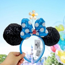 Minnie Ears Timeless Flower Polka Dot Blue  White Disney Parks Headband
