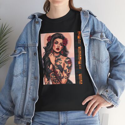 Tattoo Pin Up Tee, Vintage Rockabilly Shirt, Retro Punk Apparel, Unisex Cotton
