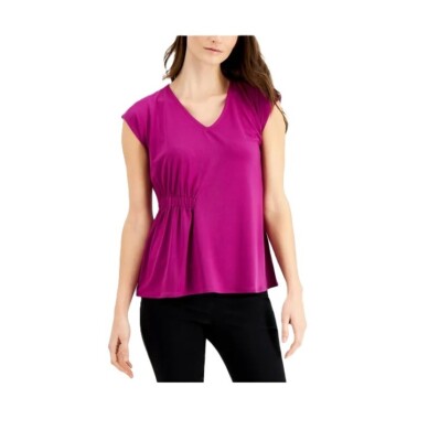 Alfani Womens S Alf Fuchsia Magenta Ruched Side V Neck Top NWT AR48