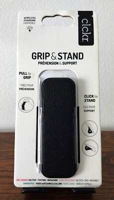 Clckr Stand & Grip Universal Stand for iPhone/Android/etc. - Black Leather | NEW