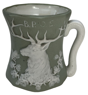 Ernst Bohne Sohne Bisque Porcelain Jasperware Order Frat Elk Shaving Mug BPOE