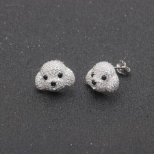 Cute Dog Stud Earrings 1Ct Round Cut Lab Created Diamond 14K White Gold Finish