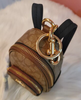 Coach Mini Court Backpack Bag Charm Keychain Khaki / Saddle NWT | eBay