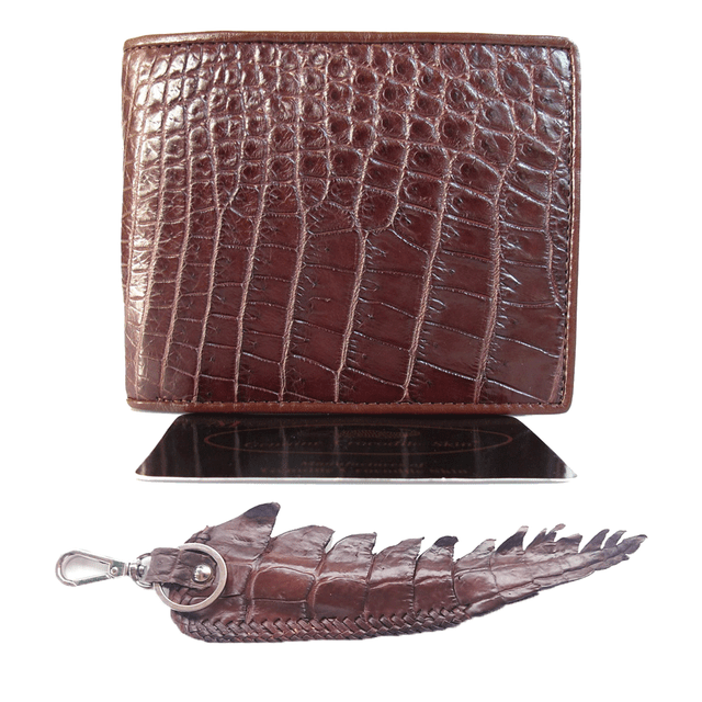 Genuine Crocodile Alligator Belly Skin Leather Man Bifold Brown Black Wallet
