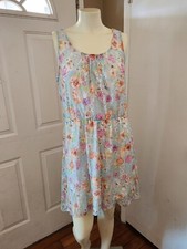 No Boundaries Midi Tunic Dress Lined Blue Lace Floral Print Slip-On Sz L (11-13)