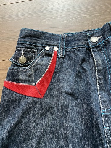 COOGI Herren 38 x 15 dunkelblau Denim lange bestickte Jeansshorts bunte Baumwolle - Bild 3 von 6