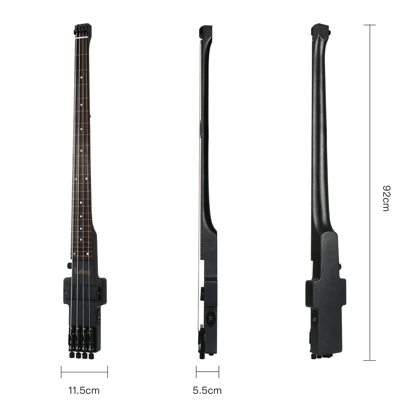 Travel Bass Guitar Electric Headless Bass 4 Strings Fretless with Gigbag