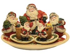 Mini Deco Christmas Santa Tea set with Cups, Creamer Sugar Tea Pot on Plate