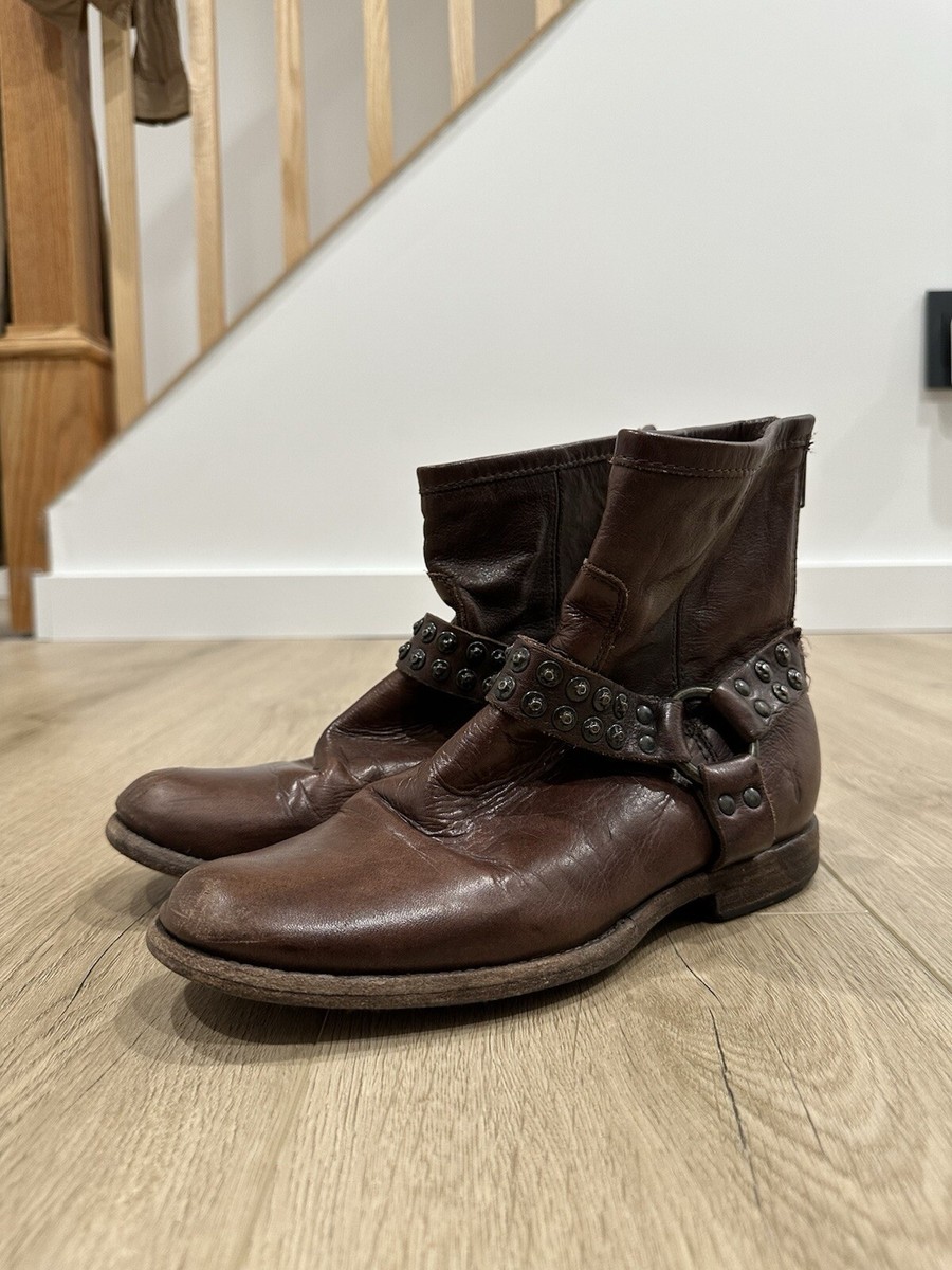 FRYE Phillip Harness Studded Ankle Boots Brown Leather Women's Size  76491