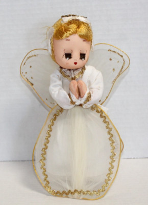 Vintage Angel With Satin Face & Jewel Eyes Christmas Tree Topper