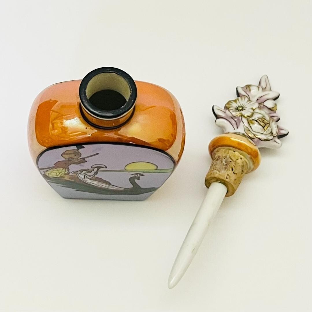 Old Noritake Deco Lady Gondola Perfume Bottle Lusterware