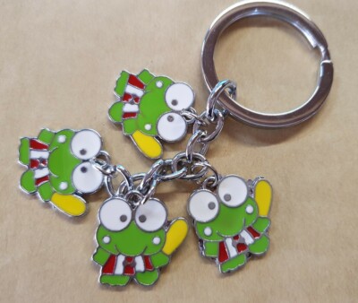 Grüner Cartoon animierter Frosch Kröte Geschenk Schlüsselring mit 4 Charms UK Verkäufer kostenloser Versand