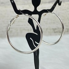 Vintage Silver Tone Hinged Large Hoop Earrings