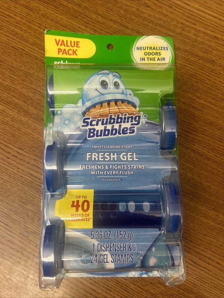 Scrubbing Bubbles Rainshower Gel Toilet Cleaning Stamp, Dispenser with 4 Refills