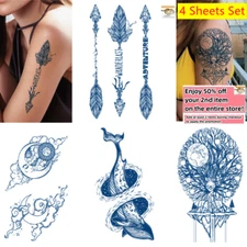 Set of 4 - Waterproof Tattoo Stickers 3D Juice Semi-Permanent Long Last Body Art