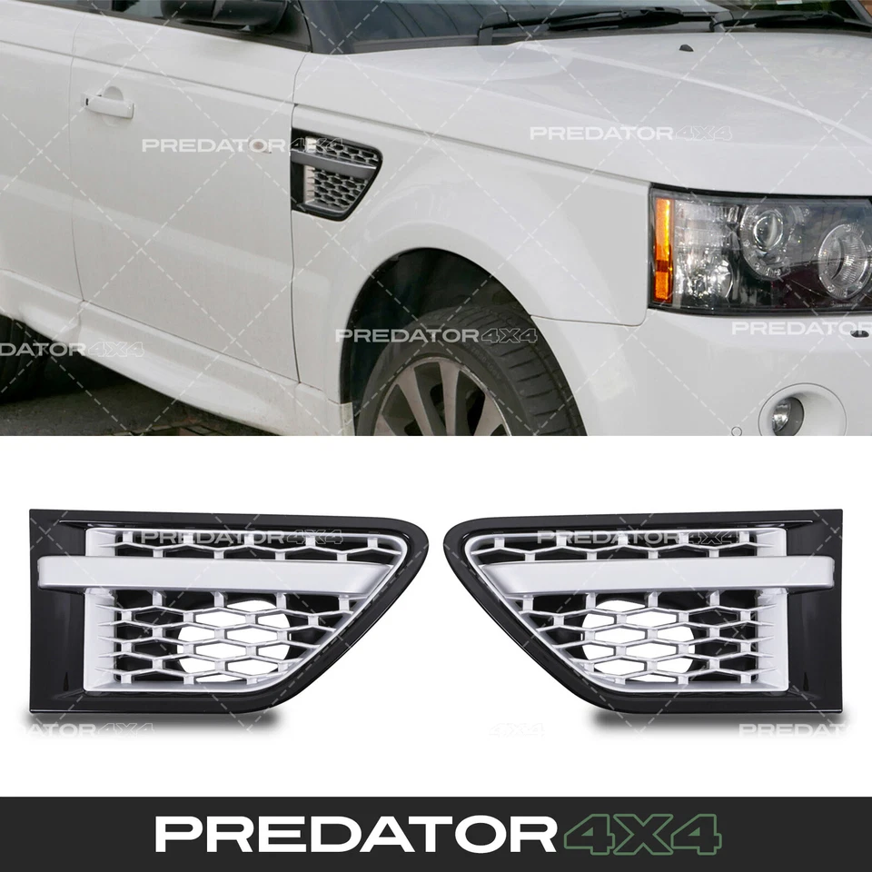 BLACK SILVER WING SIDE AIR INTAKE VENT GRILLES FOR RANGE ROVER SPORT L320 10-13