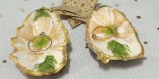 Oyster Sea Shell for Jewelry Dish Gold Painted Decoupage Flower Style for Gift