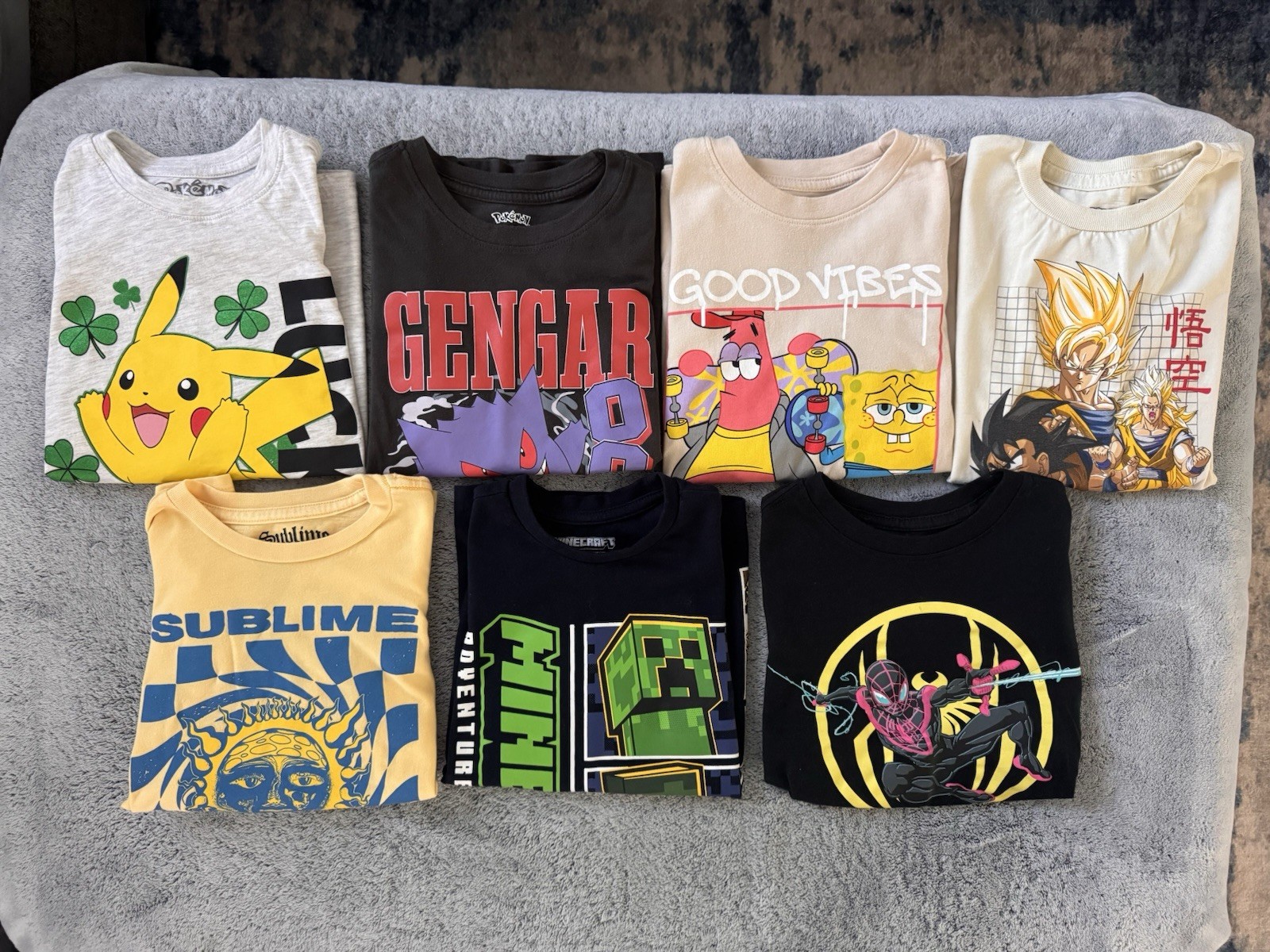 Boys Graphic Tees Tshirt Lot Of 7  - Size M 8 (Pokémon, Minecraft, Spiderman)-image
