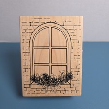 New Recollections Christmas Winter Window Large Wood Rubber Stamp Never Used