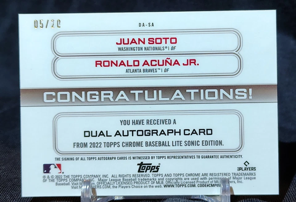 2022 Topps Chrome Sonic - Juan Soto/ Ronald Acuna Jr - Dual Autograph 05/20 - Image 2 of 2