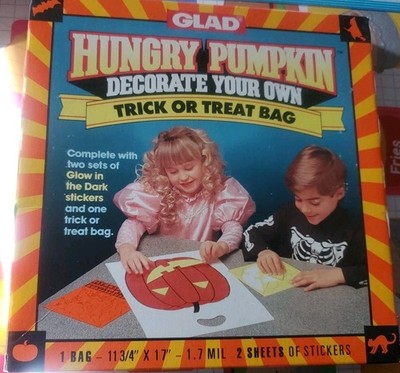 Vintage Halloween GLAD Hungry Pumpkin Design Your Own Trick Or Treat Bag Kit NOS