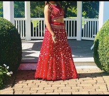 Indian Traditional Wedding Choli Lehenga Set Red Small