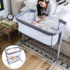 3-in-1 Baby Bassinet Bedside Sleeper Playpen Portable Crib Easy Folding Grey