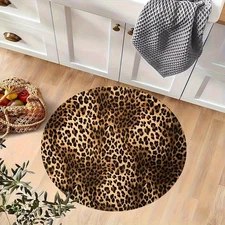 Velvet 850gm² Leopard Print Round Mat - Soft Flannel, 0.43inch Thick, Suitable f
